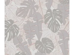 Bricoflor Tapetenmuster^Tapete mit Monstera Graue Vliestapete mit Palmenblättern Tropische Mustertapete in Grau mit Kupfer Metallic Effekt