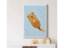 Bricoflor Tier Bild Mit Biber Kinderzimmer Wandbild In Hellblau Und Braun Für Jungen Und Mädchen Niedliches Bild Mit Otter Motiv Auf Leinwand