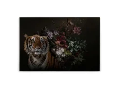 Bricoflor Tiger Wandbild Mit Blumen Stillleben Leinwand Bild In Schwarz Canvas Leinwandbild Im Ausgefallenen Stil Für Esszimmer Und Wohnzimmer