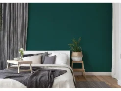 Bricoflor Dekorative Tapeten^Uni Tapete in Petrol Einfarbige Vliestapete in Textil Optik in Dunkelgrün Moderne Vlies Wandtapete in Smaragdgrün für Wohnzimmer