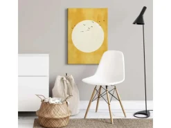 Bricoflor Wanddekoration^Wandbild Mit Kreis In Gelb Und Weiß Leinwand Bild Im Asiatischen Stil Vogel Bild Auf Leinwand Für Schlaf Und Wohnzimmer Im Mid Century Stil