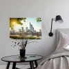 Bricoflor Wanddekoration^Wandbild Mit Skyline Von Frankfurt Stadt Leinwandbild Ideal Für Küche Und Büro Moderne Canvas Leinwand Im Querformat Auf Keilrahmen