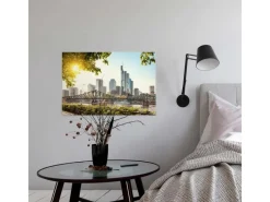 Bricoflor Wanddekoration^Wandbild Mit Skyline Von Frankfurt Stadt Leinwandbild Ideal Für Küche Und Büro Moderne Canvas Leinwand Im Querformat Auf Keilrahmen