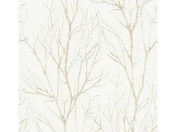 Bricoflor Tapetenmuster^Weiß Gold Tapete mit Baum Design Waldtapete im Modernen Stil für Esszimmer und Schlafzimmer Vlies Mustertapete mit Vinyl