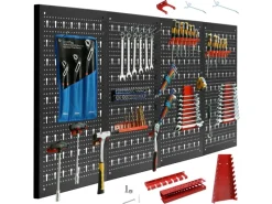 CCLIFE Werkzeugwand Lochwand 4 tlg Inkl. 52-Teiligem Metall Werkzeuglochwand Vier Teile 160 x 60 x 2 cm Erweiterbar Zubehör Wandregal