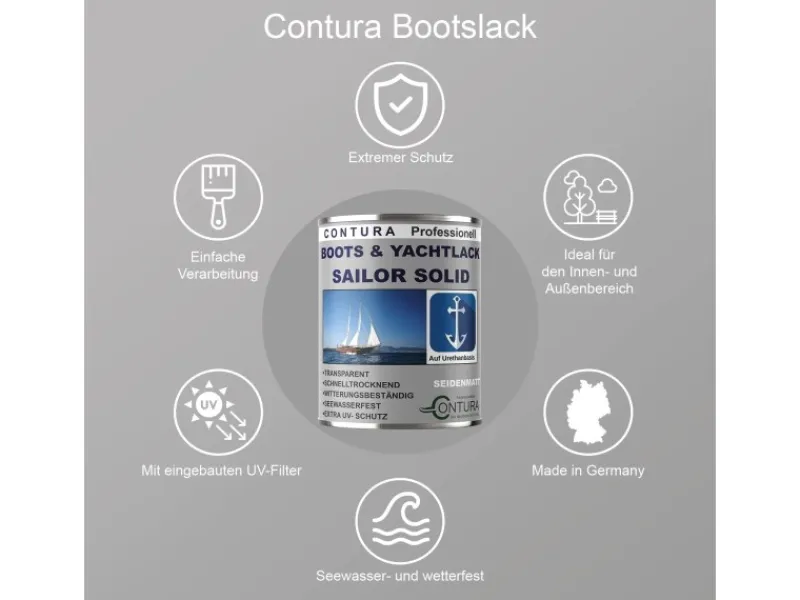 CONTURA Klarlacke^Boots & Yachtlack Bootslack Holzlack Hartlack Klarlack 250ml Glänzend