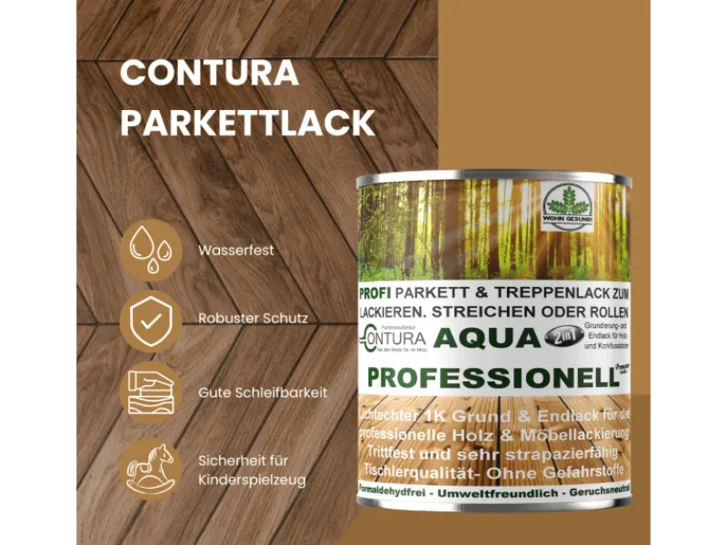 CONTURA Parkettlack Treppenlack Professionell Lack Fußbodenlack Dielenlack Holzlack Seidenmatt 750ml