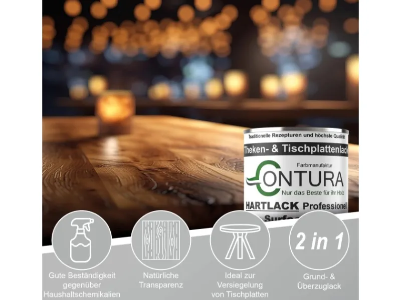 CONTURA Klarlacke^Tischplattenlack Hartlack Treppenlack Lack & Universallack Grundierung Seidenmatt 375ml