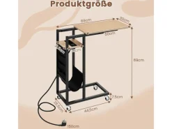 Costway Beistelltisch C-förmig mit Ladestation Sofatisch