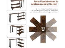 Costway Beistelltisch Holz Couchtisch L-Form 101 x 82,5 x72,5 cm Braun