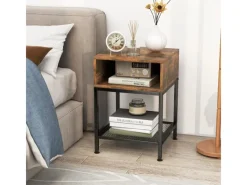 Tische^Costway Beistelltisch Im Industriedesign Nachttisch mit Stauraum Braun