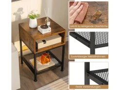 Tische^Costway Beistelltisch Im Industriedesign Nachttisch mit Stauraum Braun