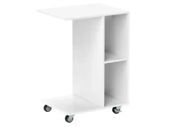Sofas^Costway Beistelltisch mit Rollen Sofatisch C-Form Nachttisch Weiß