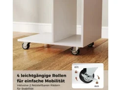 Sofas^Costway Beistelltisch mit Rollen Sofatisch C-Form Nachttisch Weiß