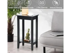 Costway Beistelltisch mit Regal 2-Stöckiger & 4 Massivholzbeinen Black
