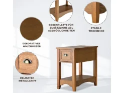 Tische^Costway 2er Set Beistelltisch mit Schublade und Ablage braun