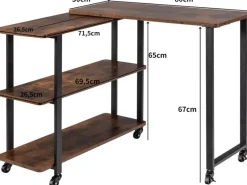 Tische^Costway L-förmiger Beistelltisch mit Rollen 360° Drehbar PC-Tisch