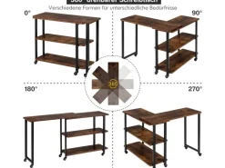 Tische^Costway L-förmiger Beistelltisch mit Rollen 360° Drehbar PC-Tisch