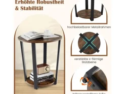 Tische^Costway Runder Beistelltisch Sofatisch mit Metallrahmen Braun
