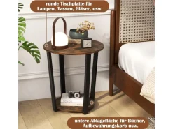 Tische^Costway Runder Beistelltisch Sofatisch mit Metallrahmen Braun