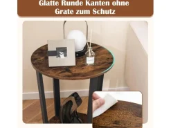 Tische^Costway Runder Beistelltisch Sofatisch mit Metallrahmen Braun