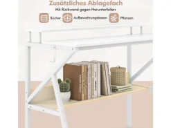 Tische^Costway Schreibtisch mit Monitorständer PC-Tisch mit Regal Weiß