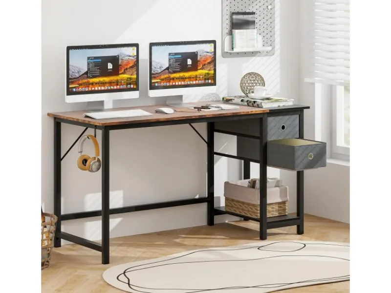 Costway Schreibtisch mit 2 Schubladen Großer PC-Tisch Zuhause