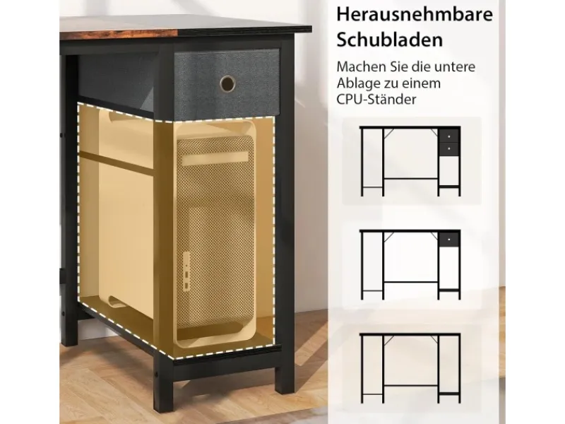 Costway Schreibtisch mit 2 Schubladen Großer PC-Tisch Zuhause