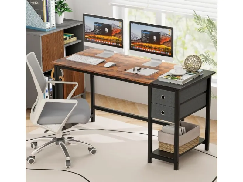 Costway Schreibtisch mit 2 Schubladen Großer PC-Tisch Zuhause