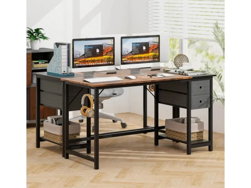 Costway Schreibtisch mit 2 Schubladen Großer PC-Tisch Zuhause