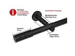 Deco-Raum Gardinenstange nach Maß 1-Lauf Zylinder Ø 25mm 440cm