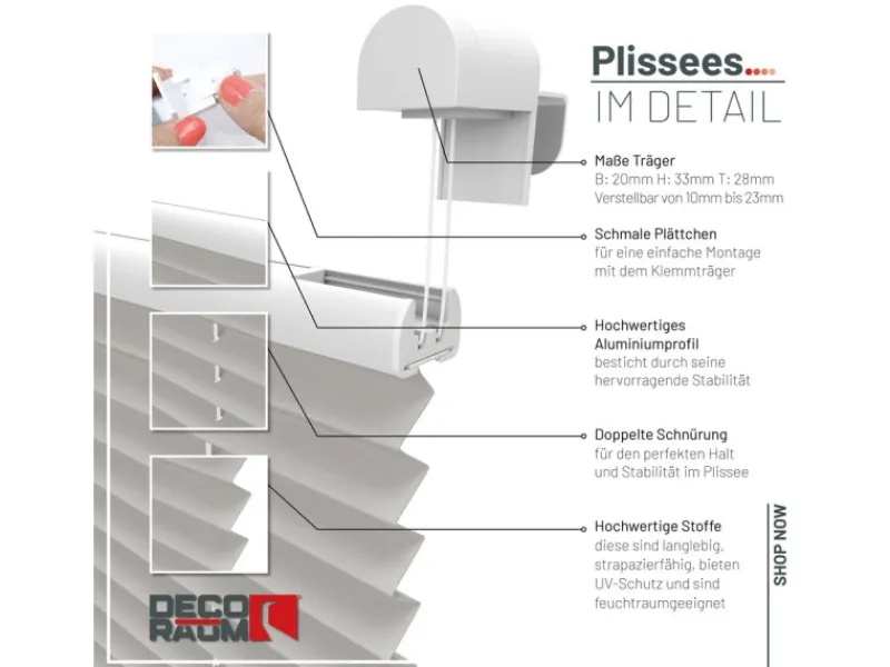 Deco-Raum Plissee Basic ohne Bohren 60x150cm Blickdicht Klemmfix