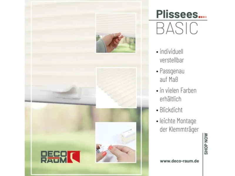 Deco-Raum Plissees^Plissee Basic ohne Bohren 80x210cm Blickdicht Klemmfix