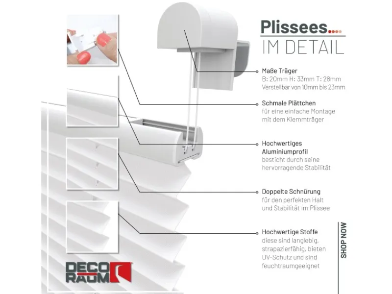 Deco-Raum Plissees^Plissee Basic ohne Bohren 65x150cm Blickdicht Klemmfix