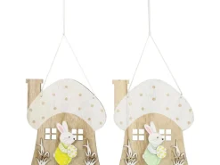Dekofigur Pilzhaus mit Hase Bunt 2-fach sortiert 18 cm x 16 cm x 1,2 cm