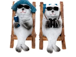 Dekorative Figuren^Deko-Figur Seerobbe im Liegestuhl 2-fach Sortiert 11,5 cm x 9 cm x 6 cm