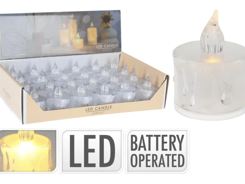 Kerzen^Deko-Kerze mit LED Ø 3,6 cm x 5 cm Transparent