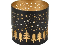 Windlichter^Deko-Windlicht aus Metall Ø 10 cm Schwarz-Gold