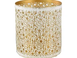 Windlichter^Deko-Windlicht Kreisstanz aus Metall 12 cm Weiß-Gold