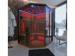 Dewello Sitzbänke^Infrarotkabine Sauna Kenora 140cm x 140cm 3 Personen Vollspektrum & Karbonstrahler Hemlock