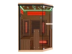 Dewello Sitzbänke^Infrarotkabine Sauna Kenora 140cm x 140cm 3 Personen Vollspektrum & Karbonstrahler Hemlock
