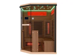 Dewello Sitzbänke^Infrarotkabine Sauna Kenora 140cm x 140cm 3 Personen Vollspektrum & Karbonstrahler Hemlock