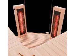 Dewello Sitzbänke^Infrarotkabine Sauna Kenora 140cm x 140cm 3 Personen Vollspektrum & Karbonstrahler Hemlock
