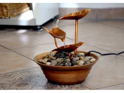 Dobar Design-Zimmerbrunnen Metall und Kunststoff mit Deko-Steinen Braun