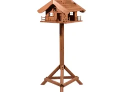 Dobar Vogelbedarf^Vogelfutterhaus Almhütte mit Futtersilo 66 cm x 66 cm x 136,5 cm Braun