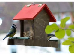 Dobar Vogelhaus mit Acrylglas-Futtersilo 16 cm x 21 cm x 20 cm Braun-Rot