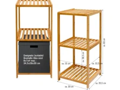 DuneDesign Bücherregale^Badezimmer-Regal 83 x 38 x 40 cm mit 3 Fächern aus Bambus