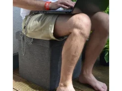 DuneDesign Hocker^Faltbarer Sitzwürfel 38 x 38 x 38 cm mit Stauraum Dunkelgrau