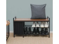 DuneDesign Metall Schuhregal mit Sitzbank und Korb 92 x 30 x 52 cm