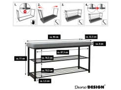 DuneDesign Sitzbänke^Schuhregal mit Sitzbank 95 x 33 x 52 cm Hellgrau